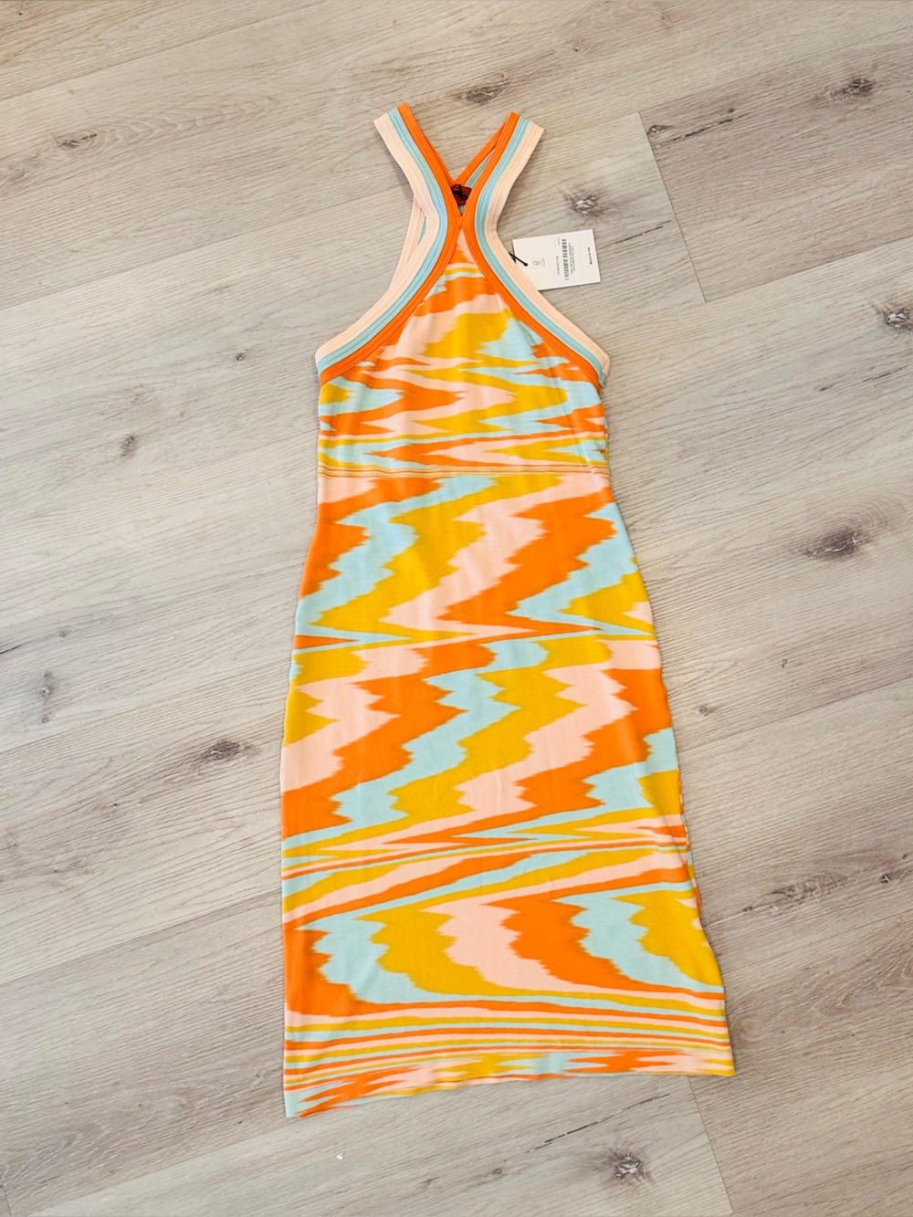 Missoni Ribbed Knit Halter Dress in Orange, Aqua & Pale Pink - Picture 4 of 6